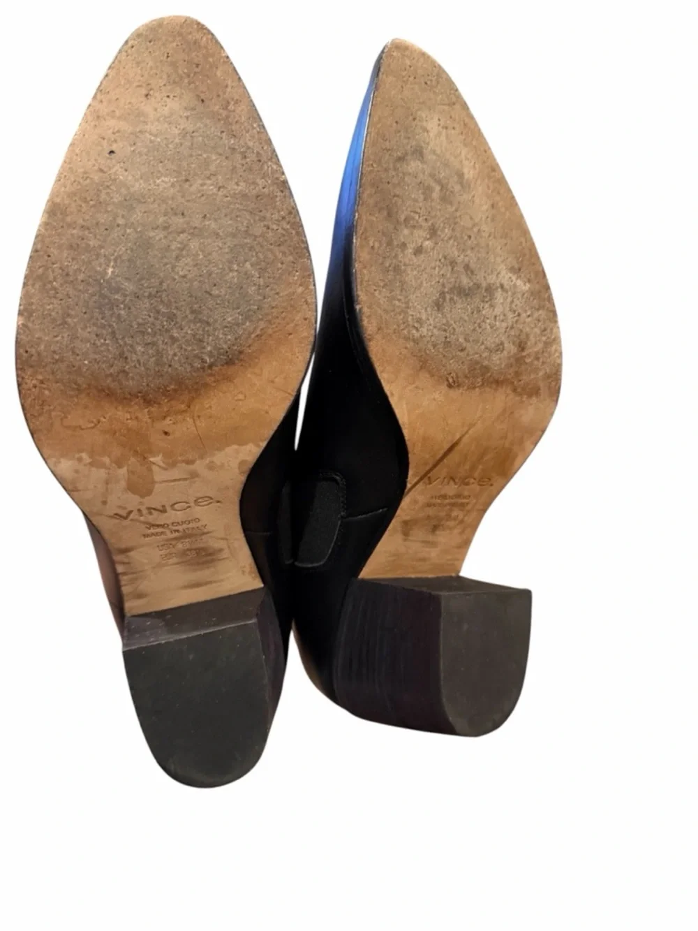 Vince Black Leather Pointed Ankle Booties with Block Heel‎